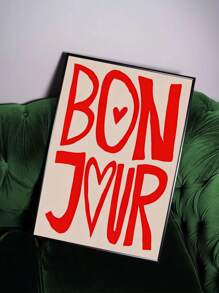 1pc "Bonjour" Letter Printed Decorative Art Poster - Classic Modern Ink Painting Wall Art Canvas, Unframed Art, Suitable For Indoor And Outdoor Decor, Great For Home Office, Bathroom, Living Room, Bedroom - Waterproof Lettering Theme Art, Suitable For Cafe, Bar And Dorm Wall Hanging
