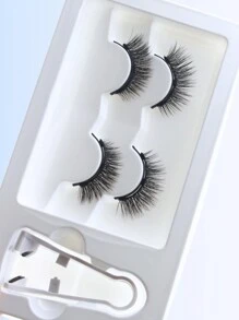 2 Pairs Reusable Magnetic Lashes With Magnets Tweezer No Glue Needed Magnetic Eyelash 3-Step Press On False Eyelash