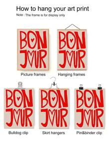 1pc "Bonjour" Letter Printed Decorative Art Poster - Classic Modern Ink Painting Wall Art Canvas, Unframed Art, Suitable For Indoor And Outdoor Decor, Great For Home Office, Bathroom, Living Room, Bedroom - Waterproof Lettering Theme Art, Suitable For Cafe, Bar And Dorm Wall Hanging