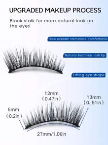 2 Pairs Reusable Magnetic Lashes With Magnets Tweezer No Glue Needed Magnetic Eyelash 3-Step Press On False Eyelash