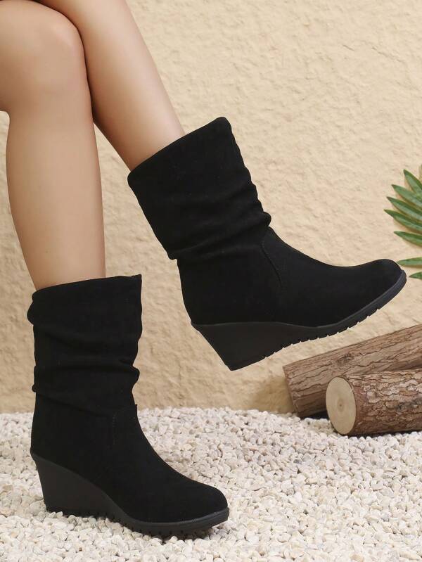 Women's New Round Toe Mid-Calf Boots, Comfortable Suede Boots, Fashion Women Boots