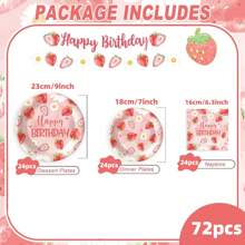 24 件草莓纸盘餐巾，7/9 英寸蛋糕甜点餐盘，生日派对用品餐具套装，适合女孩甜蜜宝宝淋浴，一次性纸质餐具装饰食物托盘，可供 24 位客人使用 - 粉色 - 查看 13