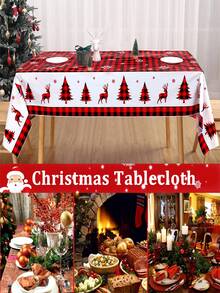 1 件圣诞快乐主题桌布，圣诞树麋鹿雪花水牛格子图案桌布，圣诞派对桌布，家居装饰，房间装饰，餐桌装饰，圣诞节，圣诞派对装饰，圣诞快乐家居装饰，圣诞饰品，圣诞节 - 彩色 - 查看 3