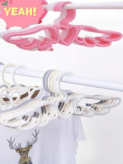 1/5/10/20PCS Pink Coat Hanger, White Drying Coat Hanger, Wardrobe Storage Coat Hanger, Love Angel Coat Hanger, Large Size Indoor And Outdoor Coat Hanger,