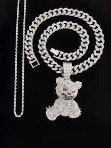 1pc Creative Fashion Angry Bear Shape Pendant Necklace, Suitable For Daily Wear Or Party, 2 Chain Style Options Available - Silver - View 1