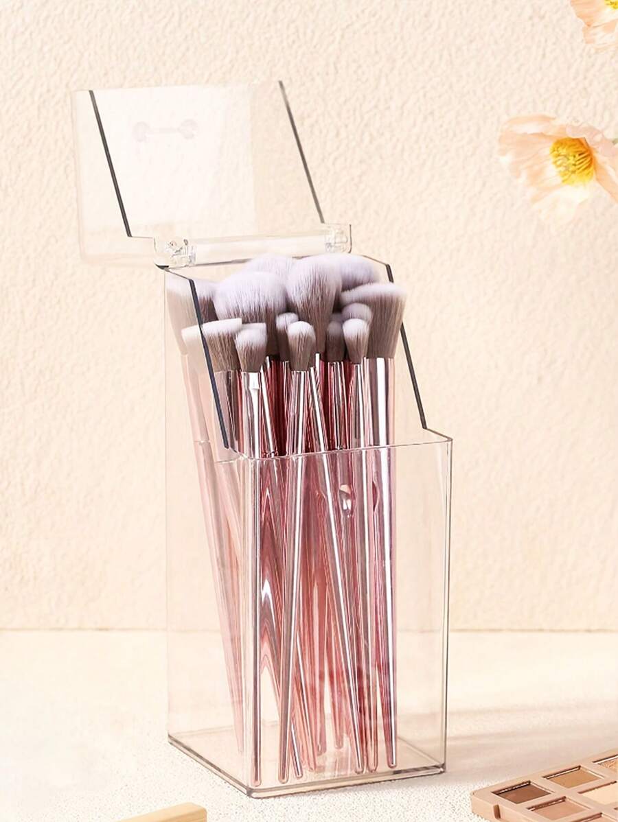 2 件/1 件，带盖透明桌面收纳盒，化妆刷笔架，化妆品、文具和小物品的防尘收纳盒，家用和办公室使用的多功能支架化妆刷架，带防尘盖，亚克力化妆品收纳盒，大容量梳妆台刷架，适用于假日海滩、浴室收藏、卧室收藏，大容量