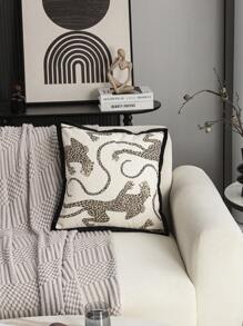 1 件/2 件豹纹抱枕套，雪尼尔提花面料，滚边，现代北欧动物图案，适合客厅、卧室、沙发、花园派对，四季皆宜，无枕芯，12 英寸 X 20 英寸，18 英寸 X 18 英寸 - 黑與白 - 查看 12