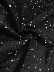 Vestido elegante de fiesta con hombros descubiertos, manga larga, unicolor, abertura alta, volantes en el bajo y brillos, para primavera/verano - Negro - Ver 7