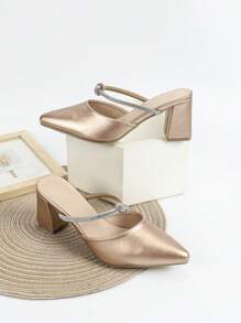 Tacones altos casuales de taco de bloque de punta puntiaguda para el trabajo para mujer - Champán - Ver 6