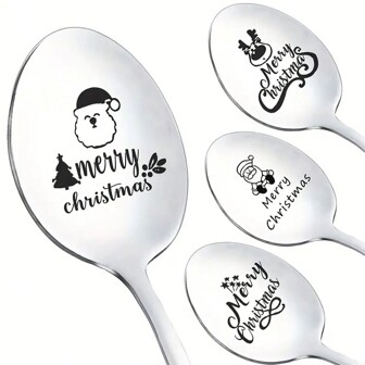 不锈钢勺子雕刻圣诞礼物礼物驯鹿圣诞礼物树长柄勺咖啡勺冰淇淋勺餐具圣诞礼物厨房用具圣诞礼物送给妈妈爸爸祖父母儿子女儿朋友的礼物圣诞礼物炊具