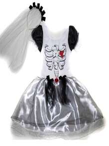 Fantasia Noiva Cadáver Feminina Infantil Halloween Dia das Bruxas