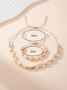 1 bộ vòng tay và vòng cổ bện thủ công bằng vỏ sò, phụ kiện thời trang - vòng tay màu be - Xem 2