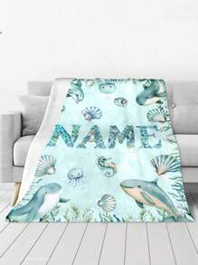 1pc Customized Flannel Photo Blanket, Can Print Text/Photo, Personalized Blanket, Comfortable Blanket, Fun Blanket, Multi-Purpose, Suitable For Living Room, Sofa, Outdoor, Beach, Camping, Pets, Ocean Theme Blanket - Style 6 - View 2