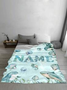 1pc Customized Flannel Photo Blanket, Can Print Text/Photo, Personalized Blanket, Comfortable Blanket, Fun Blanket, Multi-Purpose, Suitable For Living Room, Sofa, Outdoor, Beach, Camping, Pets, Ocean Theme Blanket - Style 6 - View 4