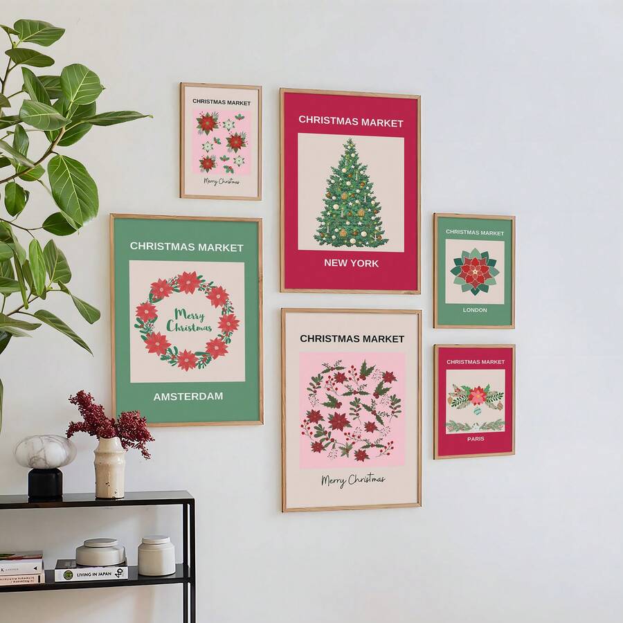 1 件圣诞市场印刷品帆布画圣诞壁画，花卉市场圣诞壁画圣诞装饰品圣诞节节日装饰，无框 - 彩色 - 查看 1