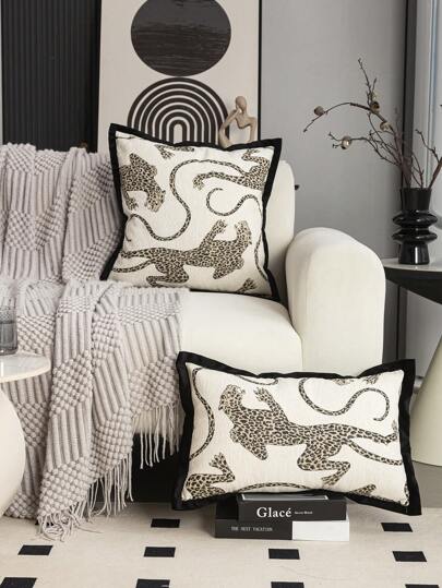 1 件/2 件豹纹抱枕套，雪尼尔提花面料，滚边，现代北欧动物图案，适合客厅、卧室、沙发、花园派对，四季皆宜，无枕芯，12 英寸 X 20 英寸，18 英寸 X 18 英寸