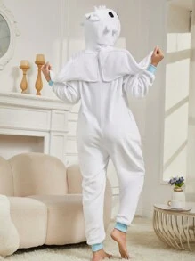 Bộ đồ ngủ hình rồng dành cho người lớn nhân dịp Lễ Tình nhân, bộ đồ ngủ liền thân giữ ấm họa tiết động vật cho mùa thu đông, trang phục dự tiệc vui nhộn, bộ đồ ngủ Giáng sinh đồng bộ cho cả gia đình. - trắng - Xem 6