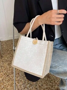 亚麻手提袋，空白手提袋，可重复使用的时尚多功能购物袋，会议礼品袋。您可以自行DIY设计，简约优雅，可用作伴娘婚礼礼品袋、学生书包、返校季和教师包，非常适合礼品促销、赠品、展览和其他场合，表面可进行丝网印刷、刺绣或热压印花。 - 彩色 - 查看 4