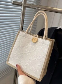 亚麻手提袋，空白手提袋，可重复使用的时尚多功能购物袋，会议礼品袋。您可以自行DIY设计，简约优雅，可用作伴娘婚礼礼品袋、学生书包、返校季和教师包，非常适合礼品促销、赠品、展览和其他场合，表面可进行丝网印刷、刺绣或热压印花。 - 彩色 - 查看 3