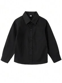 Tween Boys Shirts Long Sleeve Shirts Wedding Uniform Party Shirts With Pocket Suitable Formal Activities Like Parties Performances Pageant Etc Black Size 6-16Y - 黑色 - 查看 3