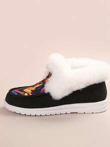 Chaussures plates casual en peluche doublées pour femmes grande taille, nouveau style hiver EU/US - Noir - Voir 2