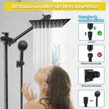 Regadera de ducha Baño Cuadrada Color Negro Mate De Mano De Alta Presión 5 Modos - Negro - Ver 7