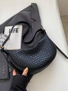 Women Crescent Crossbody Shoulder Bag Dumpling Half Moon Hobo Handbag - Black - View 5