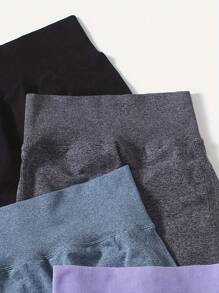 Women 4pcs Solid Color High-Waisted Simple Casual Sports Shorts Spandex Shorts Women Boxer Shorts