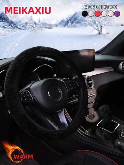 MEIKAXIU 3 peças/conjunto capa de volante fofa e quente, capa de freio de mão, conjunto de capa de manopla de câmbio para volante de 15 polegadas, acessórios para interior de carro, unissex, inverno