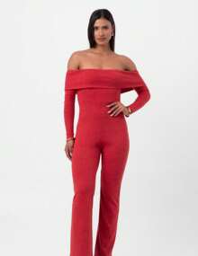 Red Labrava Off-The-Shoulder Jumpsuit - 紅色 - 查看 1