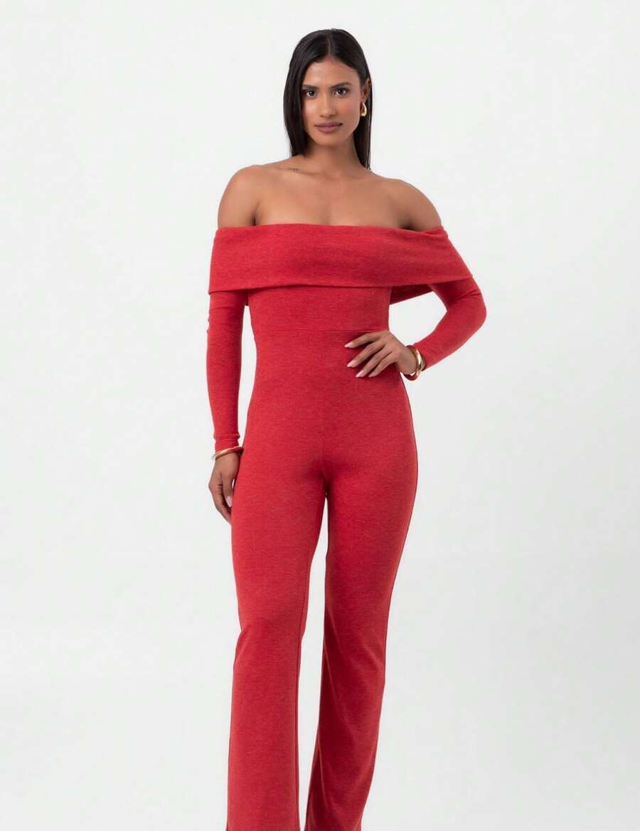 Red Labrava Off-The-Shoulder Jumpsuit - 紅色 - 查看 1