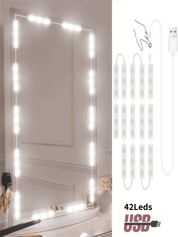 1pc 6/42 LED Vanity Mirror Light, USB Powered Dimmable Vanity Table Lamp, Touch Sensor Mirror Light, Suitable For Vanity Mirrors And Bathrooms