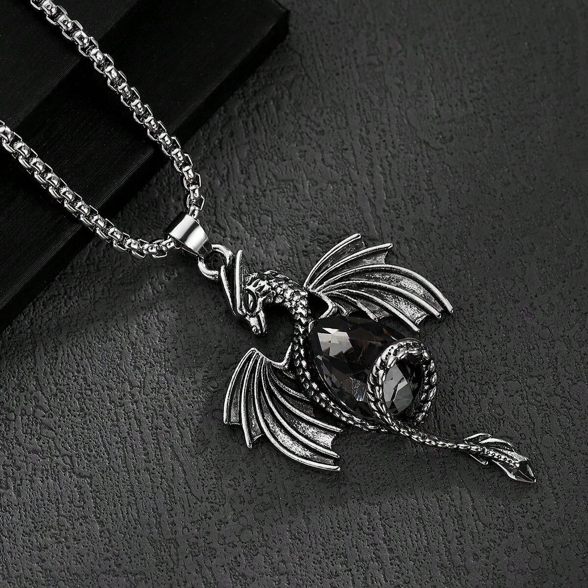 1pc Fashion Vintage Unique 3D Dragon Shaped Crystal Glass Pendant