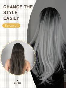 Straight Hair Extensions Long Black Grey Hair Extensions Clip In Hair Extensions For Women 7 Pieces Hair Extensions Fluffy And No Tangled 22-24 Inch - Multicolor - View 9