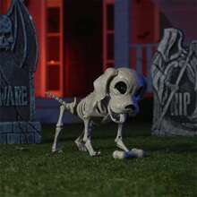 SYNCFUN Posable Halloween Dog Skeleton Full Body Posable Joints Skeleton Puppy For Halloween Decoration, Graveyard Party Deco (9.8" X 4.7" X 12.6")