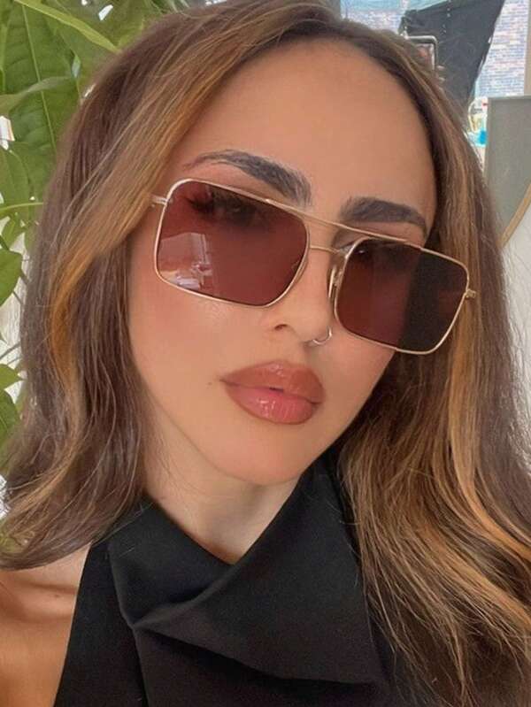 1pc Retro Square Frame Metal Leg Punk Style Fashion Glasses, Fashion Accessory For Outdoor, Travel, Beach
