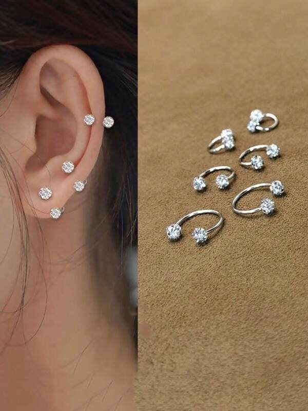 1 /3 Pairs Full Drill Super Flash Titanium Steel Ear Stud Fine Needle Double Head Screws Screw Ear Ring Sleep Free High Sense Earrings