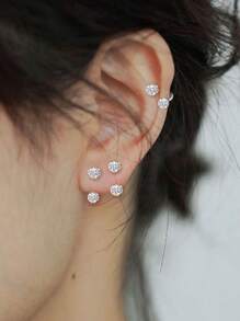 1/3对满钻超闪钛钢耳钉细针双头螺丝钉耳钉睡眠免打孔高感耳环 - 彩色 - 查看 2