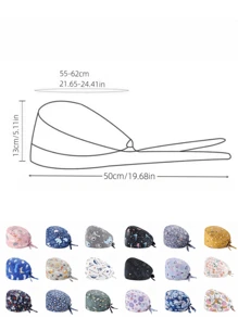 1pc Women Mountain & Water Print Cartoon Graffiti Polyester Printed Scrub Cap, Four Seasons Medical Worker Cap For Doctor, Nurse, Beauty Salon, Veterinary, Anti-Bacterial Dust Free Halloween
