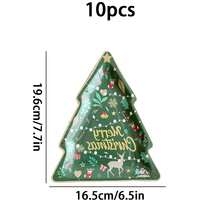 10 件圣诞节纸盘，圣诞老人头像、麋鹿、圣诞树图案，一次性盘子餐具餐桌装饰，圣诞快乐促销 - 彩色 - 查看 5