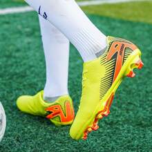 1 Pair Spike Football Training Shoes, Low-Top Outdoor Team Sports Shoes For Artificial Turf Hard Courts, Indoor Training Pitches, Suitable For Large Size American Football Cleats, Small Size Sports Shoes, PU Lace-Up Antiskid Rubber Sole TF Short Spikes, Lightweight High-Performance Anti-Slip Design High-Top Professional Football Boots - Yellow - View 5