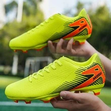 1 Pair Spike Football Training Shoes, Low-Top Outdoor Team Sports Shoes For Artificial Turf Hard Courts, Indoor Training Pitches, Suitable For Large Size American Football Cleats, Small Size Sports Shoes, PU Lace-Up Antiskid Rubber Sole TF Short Spikes, Lightweight High-Performance Anti-Slip Design High-Top Professional Football Boots - Yellow - View 8