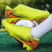 1 Pair Spike Football Training Shoes, Low-Top Outdoor Team Sports Shoes For Artificial Turf Hard Courts, Indoor Training Pitches, Suitable For Large Size American Football Cleats, Small Size Sports Shoes, PU Lace-Up Antiskid Rubber Sole TF Short Spikes, Lightweight High-Performance Anti-Slip Design High-Top Professional Football Boots - Yellow - View 3