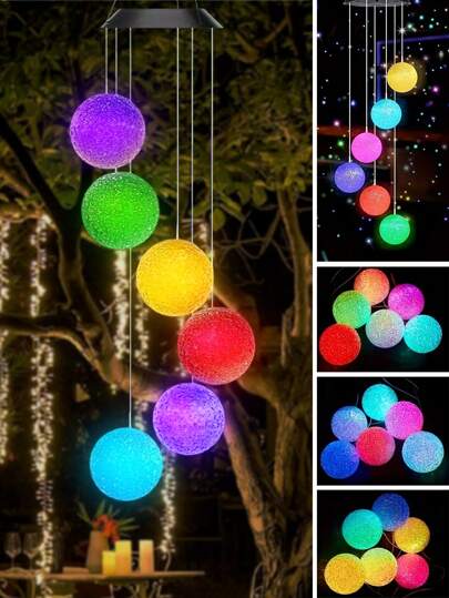 1Pc Solar Crystal Ball Wind Chimes, Colorful Color-Changing Hanging Wind Chimes, Cardinal, Dragonfly, For Home Garden Decoration, Automatic Lighting, Halloween, Thanksgiving, Christmas Festive Atmosphere Lights