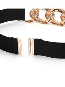 1pc Women's Minimalist Metal Chain Elastic Waist Belt, Suitable For Dresses, Coats, And Pants, Versatile Daily Accessory Summer, School Fall, Autumn, Halloween