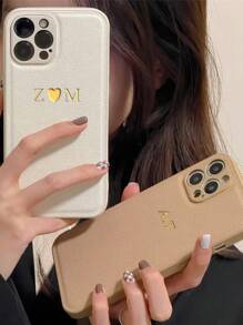 Ốp lưng điện thoại cá nhân hóa tùy chỉnh tương thích với iPhone 16 Pro Max 16 Plus/15ProMax/14ProMax/13ProMax/12ProMax/11ProMax Ốp lưng da chống sốc sang trọng của Hàn Quốc, khắc tên viết tắt 3D DIY, chữ vàng, công nghệ dập nóng, quà tặng lễ hội cho các cặp đôi, bạn bè, gia đình và chính bạn - Màu Khaki - Xem 6