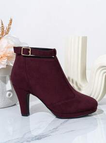 Herbst/Winter 2025 Damen Mode Weinrote High Heel Ankle Boots mit wasserfester Plateausohle und Reißverschluss hinten