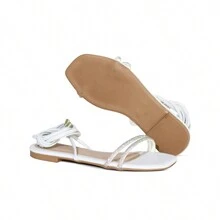 Women's Flat Gladiator Sandals With Rhinestone Straps Comfort - 白色 - 查看 5