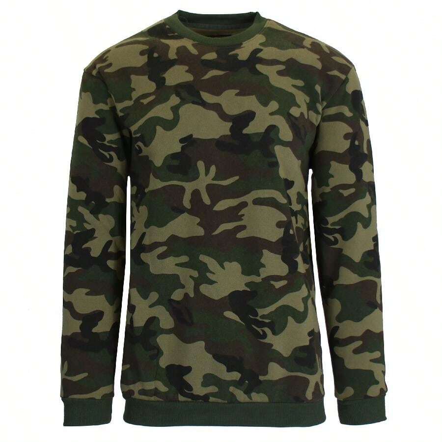 Men's Crew Neck Fleece-Lined Pullover Sweater - Woodland - View 1