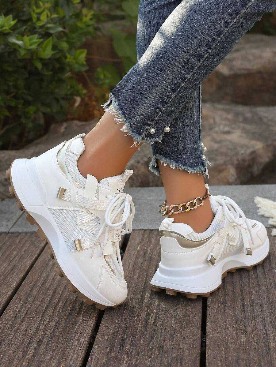 女士时尚百搭休闲运动鞋 - 白色 - 查看 1